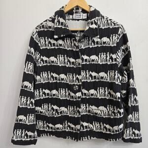 CHICO'S DESIGN Vtg 90s Artsy Indie Folksy Boho Llamas Alpacas Boxy Jacket M